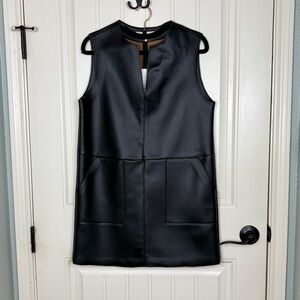 Zara Faux Leather Sleeveless Shift Dress Black NWT Minimalist Pocket Dress